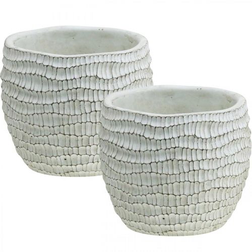 Floristik24 Fioriera in cemento bianco vintage vaso di fiori a nido d'ape H13cm Ø12.5cm 2pz