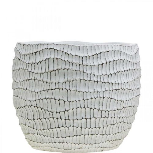 Prodotto Fioriera in cemento bianco vintage a nido d&#39;ape decorativo vaso da fiori H15 cm Ø15 cm