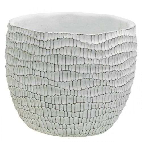 Fioriera in cemento bianco vintage vaso di fiori bianco a nido d&#39;ape H17,5 cm Ø18,5 cm