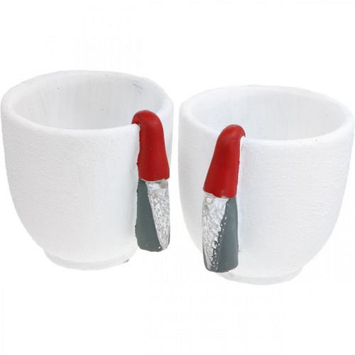 Floristik24 Vaso natalizio con gnomo, decorazione dell&#39;avvento, fioriera in cemento bianco, rosso Ø8cm H12.5cm 2 pezzi