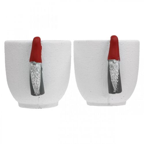Prodotto Vaso natalizio con gnomo, decorazione dell&#39;avvento, fioriera in cemento bianco, rosso Ø8cm H12.5cm 2 pezzi