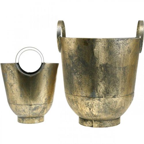 Floristik24 Antica fioriera con manici Vaso decorativo in metallo Ø31 / 25cm, set di 2
