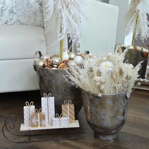 Floristik24 Antica fioriera con manici Vaso decorativo in metallo Ø31 / 25cm, set di 2
