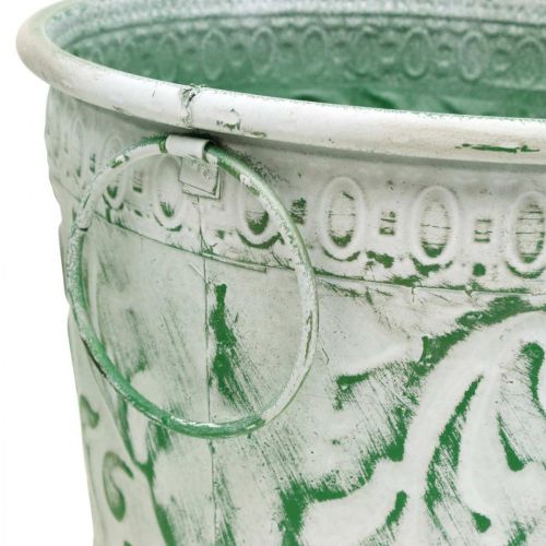 Prodotto Vasi in metallo con manici, fioriere con goffratura bianco, verde shabby chic H20.5/18.5/16cm Ø25.5/20.5/15.5cm set da 3