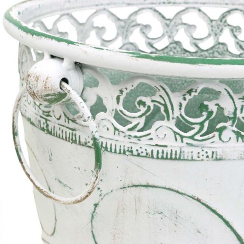 Prodotto Secchio in lamiera con goffratura, fioriera con manici bianco, verde shabby chic H22/19,5/17,5 cm Ø25,5/20,5/15,5 cm set da 3