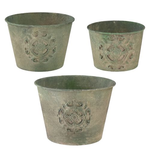 Vaso da fiori in metallo verde vintage Ø22cm–13,5cm set da 3