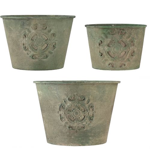 Prodotto Vaso da fiori in metallo verde vintage Ø22cm–13,5cm set da 3