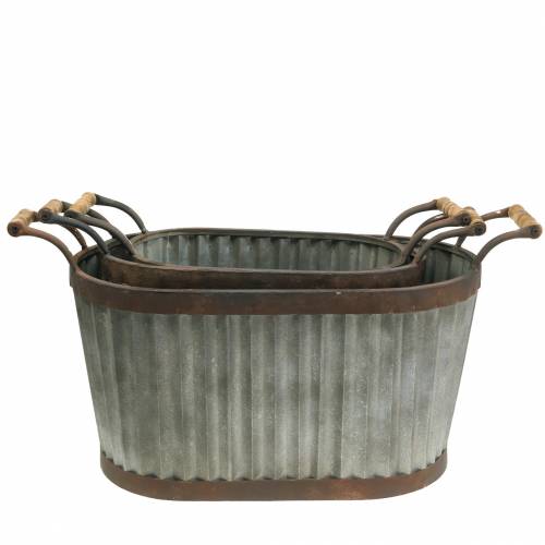 Floristik24 Fioriera con manici ovale in metallo 45/50/60 cm set di 3