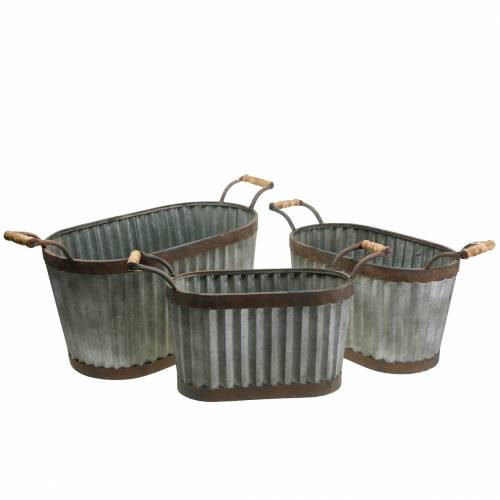 Floristik24 Fioriera con manici ovale in metallo 45/50/60 cm set di 3
