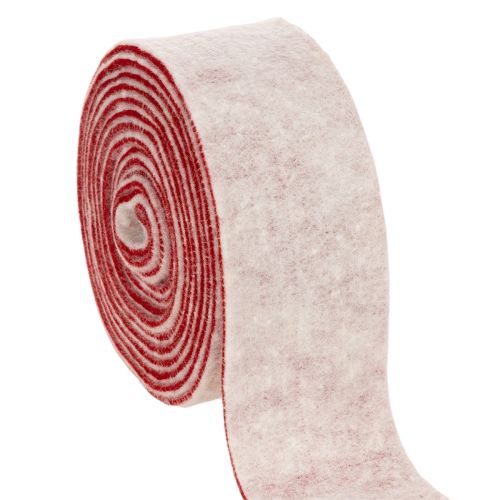 Cerniera per vaso bicolore realizzata in 100% lana con un nastro decorativo in feltro, bianco/rosso, larga 7,5 cm e lunga 5 m. acquistare | Floristik24.it