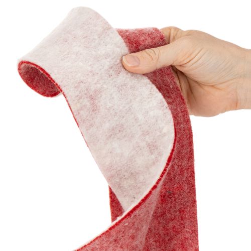 Cerniera per vaso bicolore realizzata in 100% lana con un nastro decorativo in feltro, bianco/rosso, larga 7,5 cm e lunga 5 m. | Floristik24.it