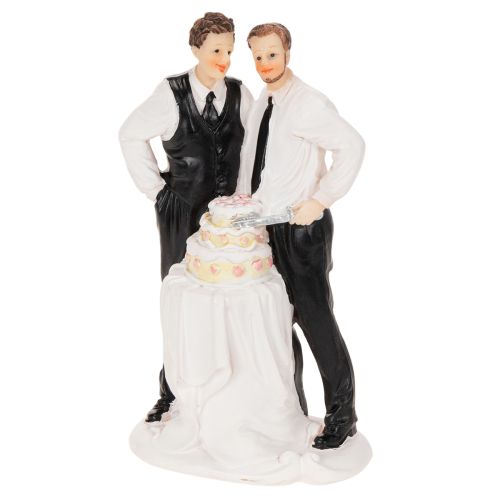 Decorazione per torta raffigurante una coppia di uomini con torta, 16,5 cm