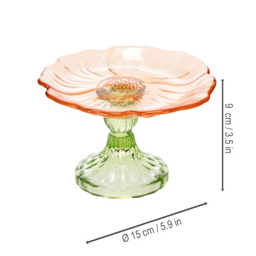 Prodotto Piatto decorativo in vetro con piede, motivo floreale per una decorazione elegante della tavola e un decoro estivo, 15 cm