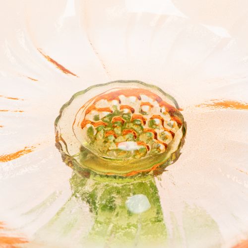 Prodotto Piatto decorativo in vetro con piede, motivo floreale per una decorazione elegante della tavola e un decoro estivo, 15 cm