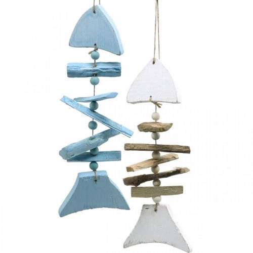 Decorazione marittima di pesce in legno galleggiante per appendere 30 cm set di 2 pezzi