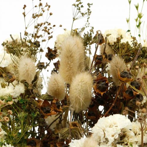 Floristik24 Bouquet di fiori secchi con erbe di prato bianchi, verdi, marroni 125g di fiori secchi