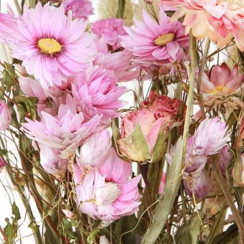 Prodotto Bouquet di fiori secchi, fiori di paglia rosa, grano Lagurus, 55 cm