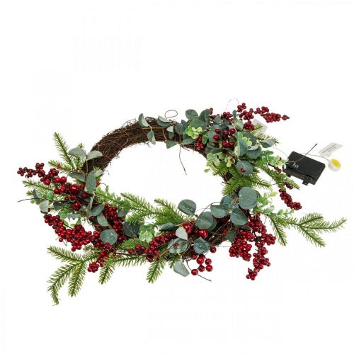 Floristik24 Ghirlanda porta natalizia Bacche illuminate Ghirlanda LED Ø37cm