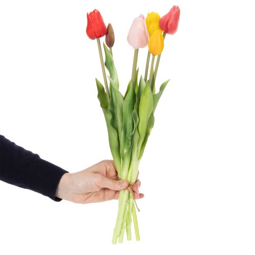 Prodotto Bouquet di tulipani artificiali, decorazione colorata e realistica, alta qualità per la casa, 43 cm, 7 pezzi