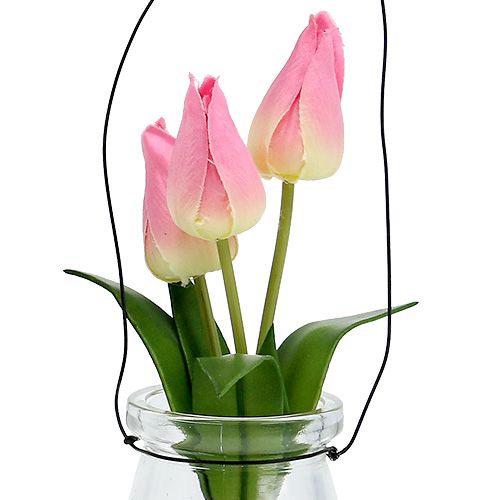 Tulipano in vetro rosa H22,5cm 1pz