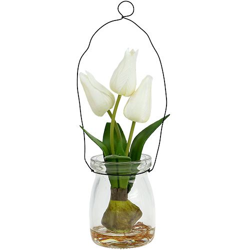 Floristik24 Tulipano bianco in vetro H21cm 1pz