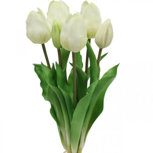 Tulipani Artificiali White Cream Real Touch 38cm 7pz-02299