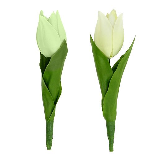 Decorazione primaverile, tulipani artificiali, fiori di seta, tulipani decorativi verde/crema 12 pezzi