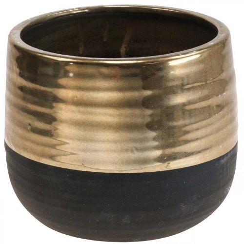 Floristik24 Fioriera Grande vaso da fiori in ceramica oro nero Ø20,5cm H18cm