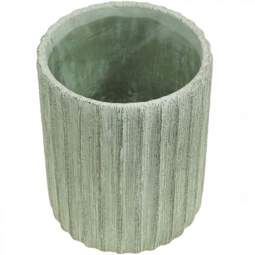 Floristik24 Fioriera Ceramica Verde Retrò Rigato Ø13,5cm H17cm