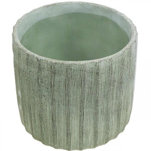 Floristik24 Fioriera in ceramica verde retrò a righe Ø19,5 cm H17,5 cm