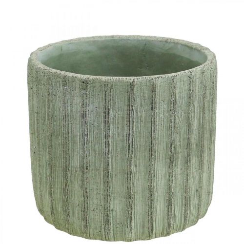 Floristik24 Fioriera in ceramica verde retrò a righe Ø16,5 cm H14,5 cm