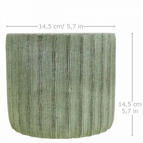 Floristik24 Fioriera in ceramica verde retrò a righe Ø16,5 cm H14,5 cm