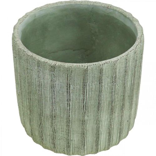 Fioriera in ceramica verde retrò a righe Ø16,5 cm H14,5 cm