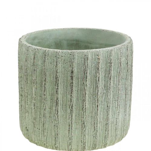 Floristik24 Fioriera in ceramica verde retrò a righe Ø12,5 cm H11,5 cm