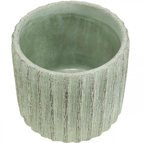 Floristik24 Fioriera in ceramica verde retrò a righe Ø12,5 cm H11,5 cm