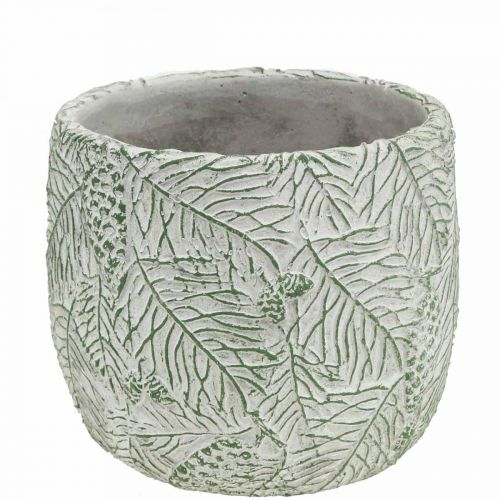 Prodotto Fioriera in ceramica verde bianco grigio rami di abete Ø13,5 cm H13,5 cm