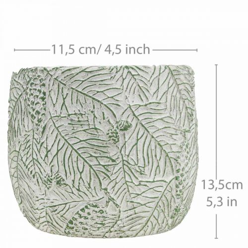 Prodotto Fioriera in ceramica verde bianco grigio rami di abete Ø13,5 cm H13,5 cm