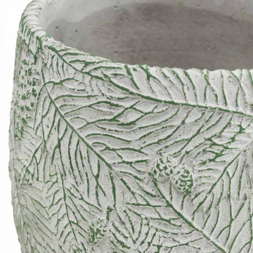 Prodotto Fioriera in ceramica verde bianco grigio rami di abete Ø12,5cm H12cm