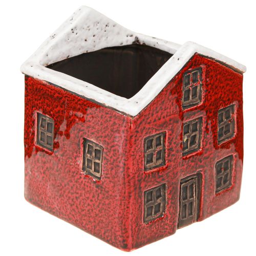 Fioriera in ceramica casa Avvento rosso e bianco 10×10×12cm