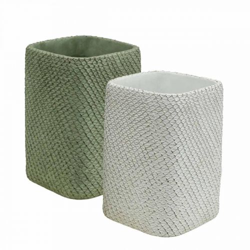 Floristik24 Fioriera in ceramica bianco verde rilievo rete 12x12cm H17.5cm 2pz