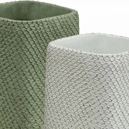 Prodotto Fioriera in ceramica bianco verde rilievo rete 12x12cm H17.5cm 2pz