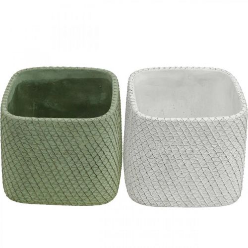 Prodotto Fioriera in ceramica bianco verde rete a rilievo 13,5x13,5cm H13cm 2pz