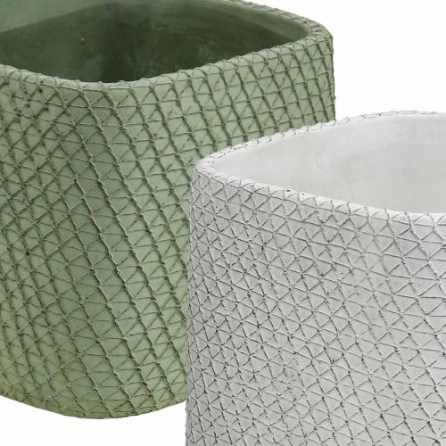 Prodotto Fioriera in ceramica bianco verde rete a rilievo 12,5x12,5cm H9cm 2pz