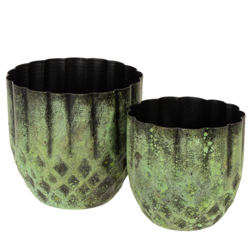 Floristik24 Vaso da fiori vintage in metallo, verde, Ø14/12 cm, set da 2