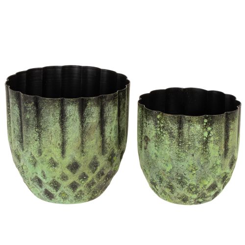 Prodotto Vaso da fiori vintage in metallo, verde, Ø14/12 cm, set da 2