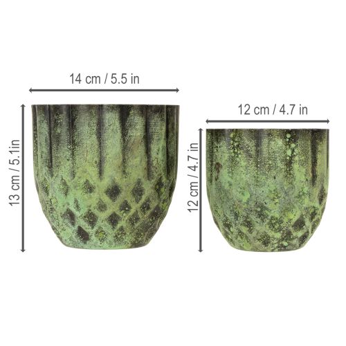 Prodotto Vaso da fiori vintage in metallo, verde, Ø14/12 cm, set da 2