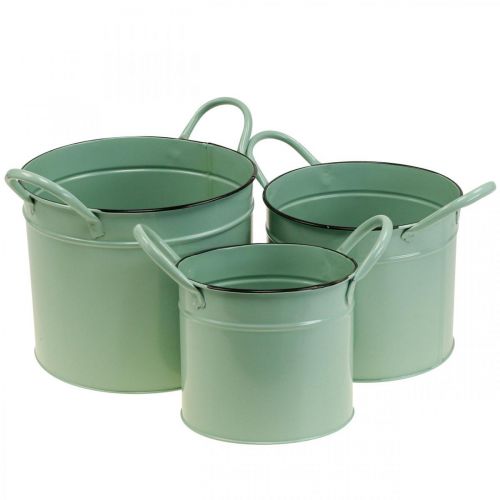 Secchio di latta per vasi da fiori vintage con manico set di 3