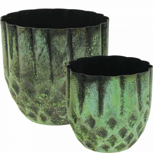 Floristik24 Fioriera in metallo vaso da fiori vintage verde Ø14/12cm set di 2