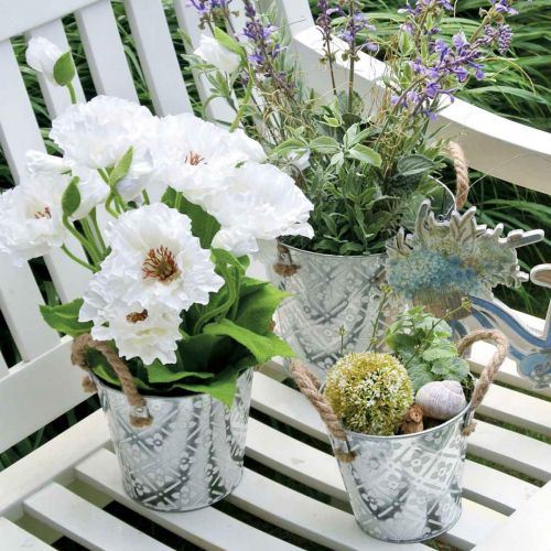 Prodotto Portavaso con motivo floreale, vaso in metallo per piantare, portavaso con manici Ø25,5cm