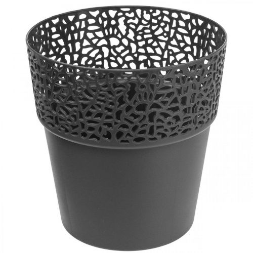 Prosperplast Vaso Per Fiori Lace, 18x18x21 Cm, Colore Antracite, In Plastica Riciclata, Design Traforato, Per Interni Ed Esterni